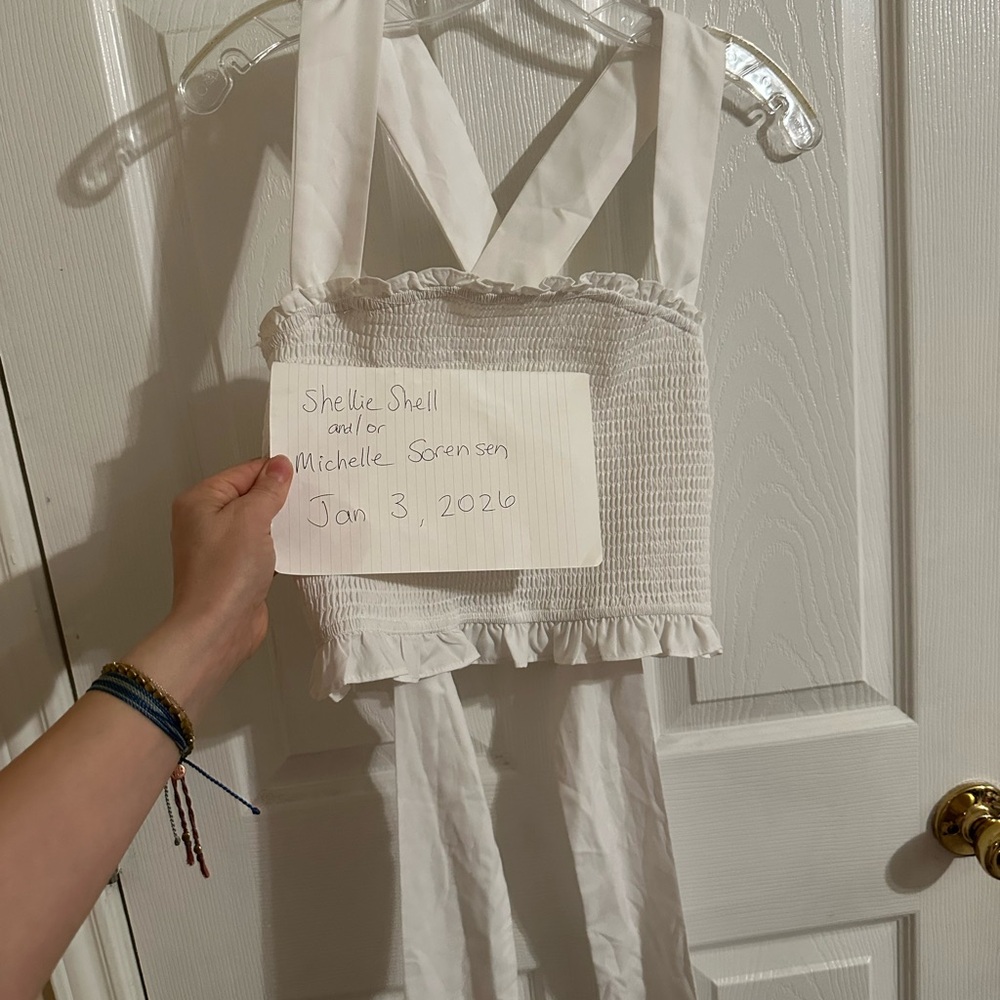 White Smocked Halter Top w tie back - Willow boutique